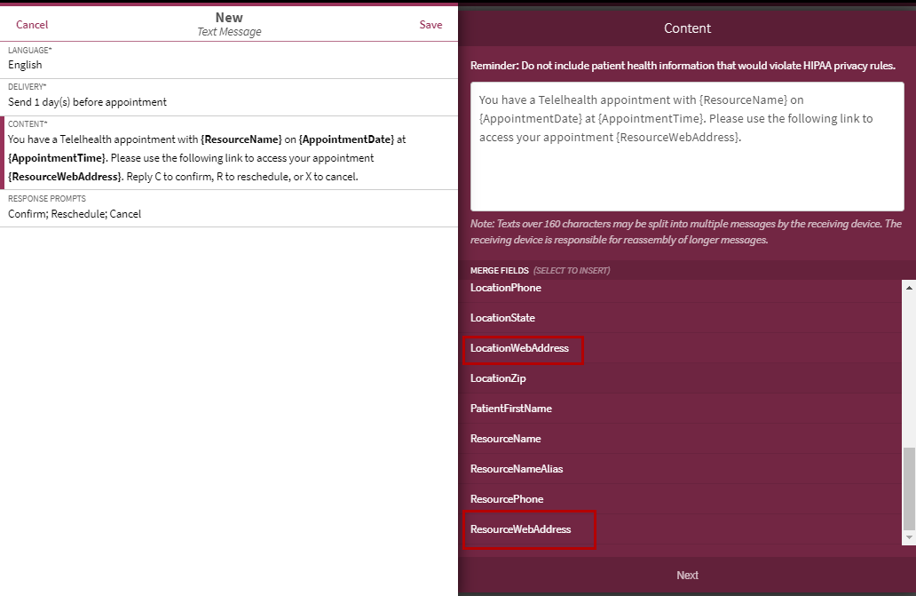 Web Address Merge Fields