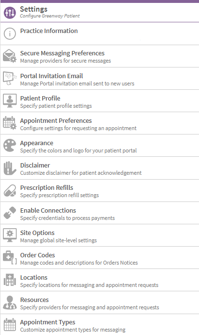 Greenway Patient Settings