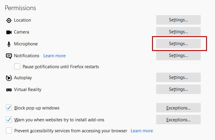 Microphone Settings Firefox