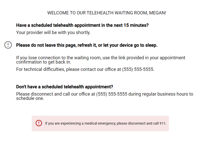Waiting Room Message