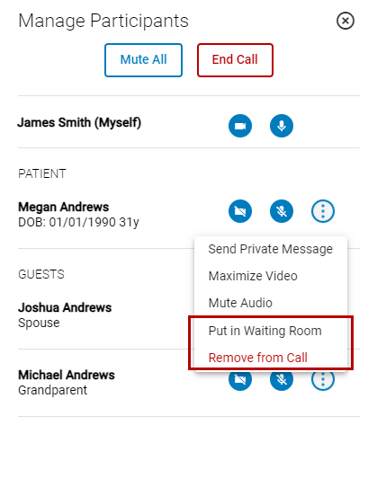 Manage Participants  - Put in Waiting Room